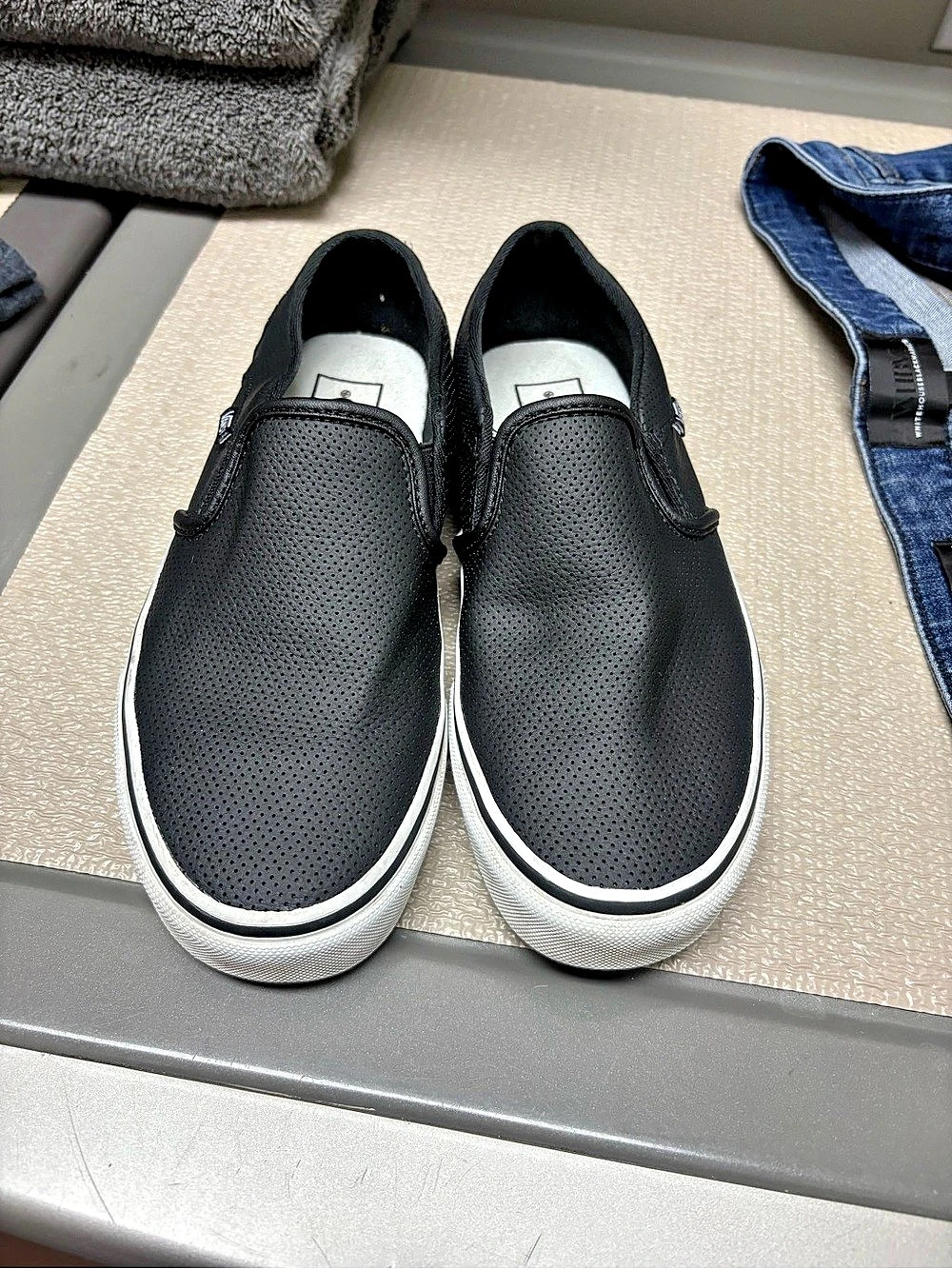 Women’s  Vans Classic Slip-On Perforated Leather Black Sneakers Black & White US